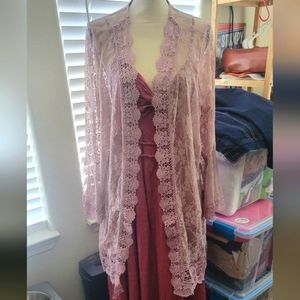 Full Circle Trend sheer embroidered size 1x duster cardigan dusty rose